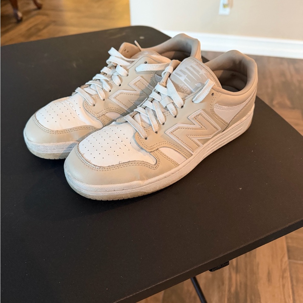 New Balance Men's Beige and White Sneakers